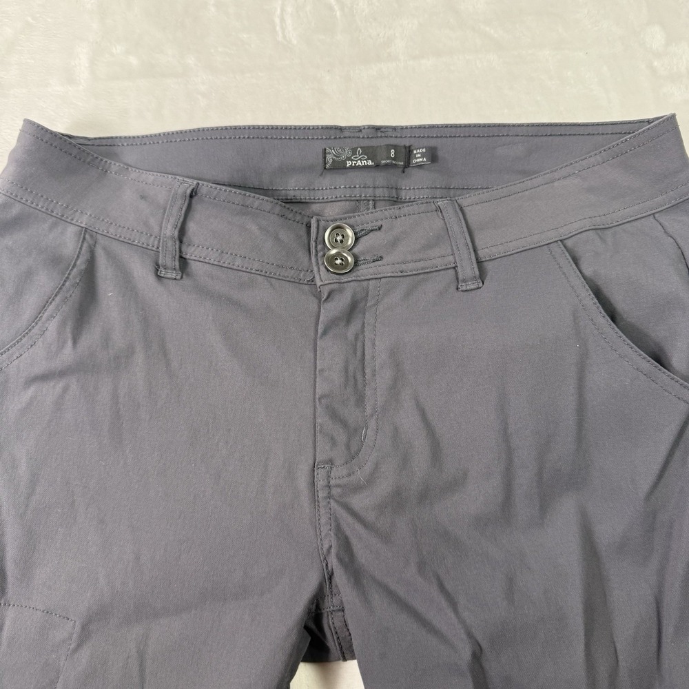 Prana Pants Womens 8 Gray Stretch Roll-up Snap Hiking Outdoors Gorpcore‎ - Picture 2 of 13